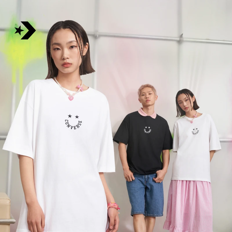 匡威男微宽松全棉短袖笑脸印花撞色圆领T恤CONVERSE 10027635