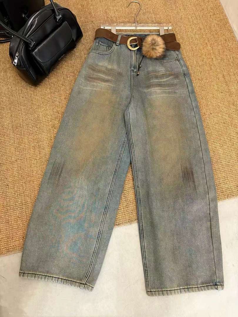 8915-31552脏脏库加绒加厚阔腿牛仔