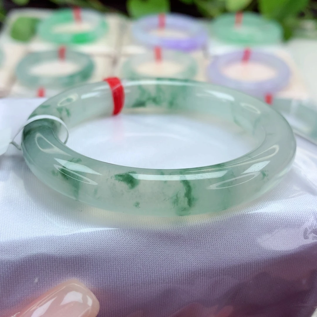 未镶嵌手镯（圆镯）翡翠53起胶起光 完美绿花 小柒