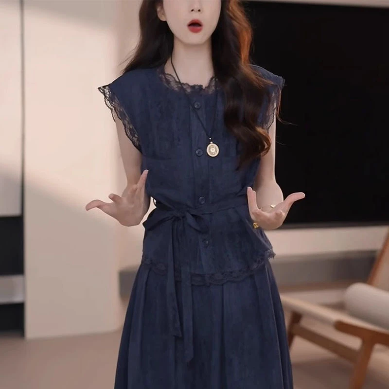 显瘦时尚上衣收腰半身裙套装女夏季新款显白韩版气质优雅两件套裙