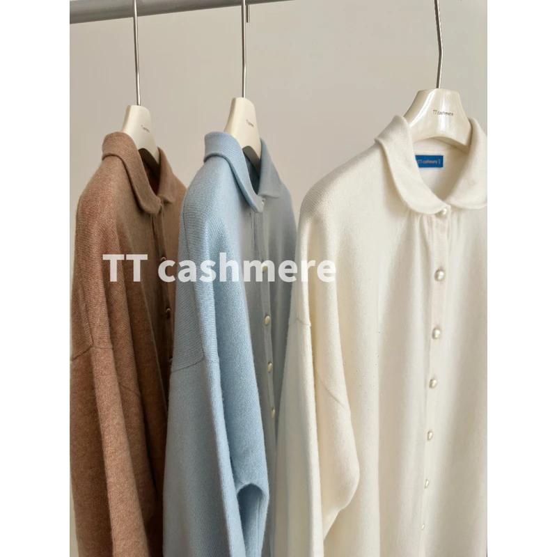TTcashmere秋冬新款女装山羊绒娃娃领休闲法式衬衫