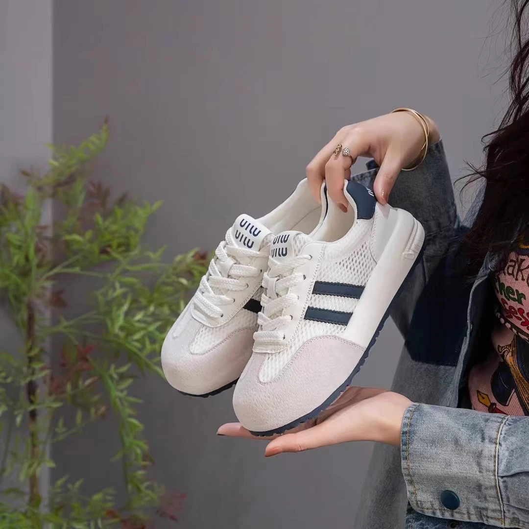 软底网面透气德训鞋女2025夏新款厚底防滑透气阿甘鞋百搭运动板鞋