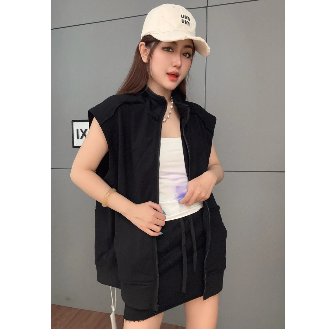 25128春夏新款休闲马甲套装上衣短裙套装女