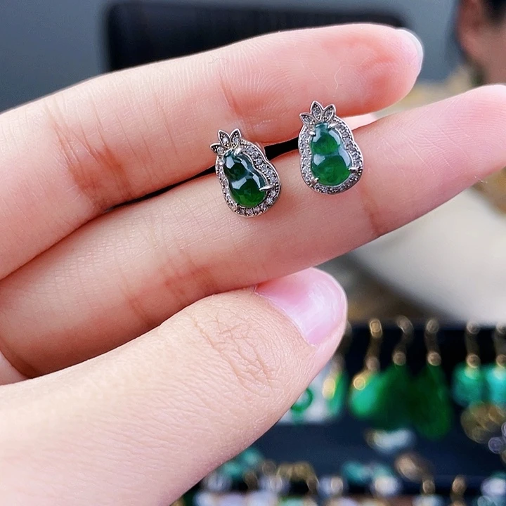 翡翠耳饰银S925镶嵌饰品