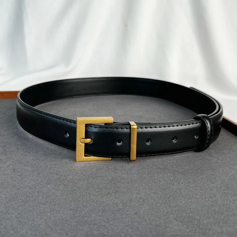 法式简约风格腰带金银针扣row风休闲百搭皮带配牛仔裤二