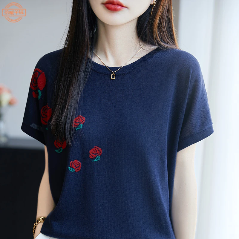 【黄小西】夏季天丝玫瑰上衣短袖