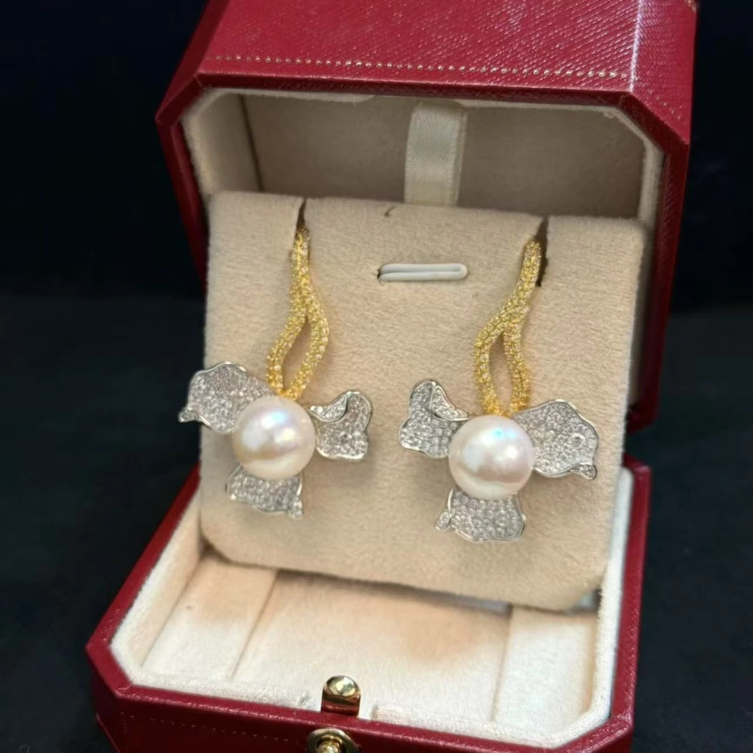 存在感超级强！气质轻奢超重工天然淡水珍珠甜美设计师豪镶耳环