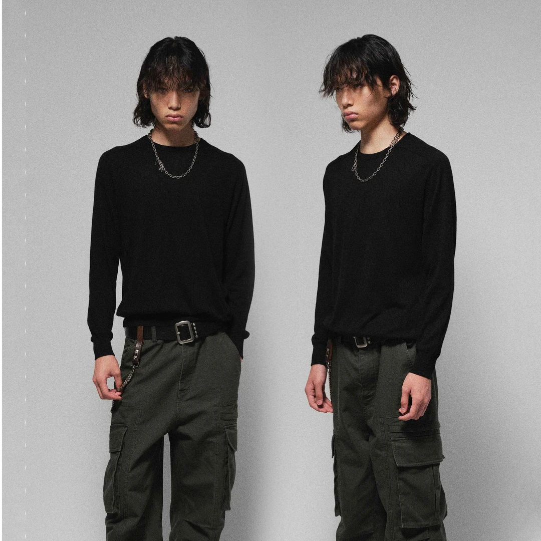 huntingold高端山羊毛针织秋冬保暖长袖黑白灰纯色打底衫