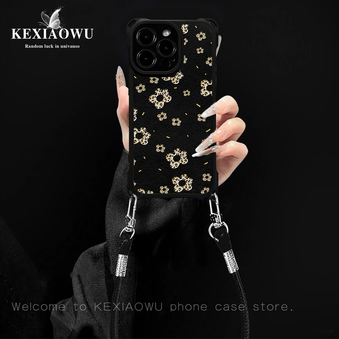 豹纹小花适用苹果17华为vivo小米oppoiPhone16PM四角挂绳手机壳商品图