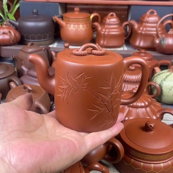 紫砂茶壶双圈300cc原矿红皮龙紫砂特价