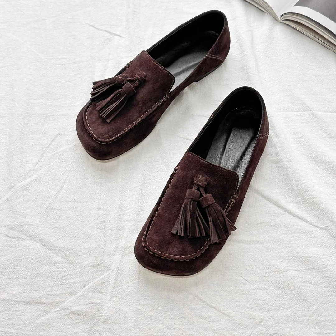 秋冬新款【丽boss】高丝光牛反绒 | 休闲方跟一脚蹬豆豆鞋YS-250509