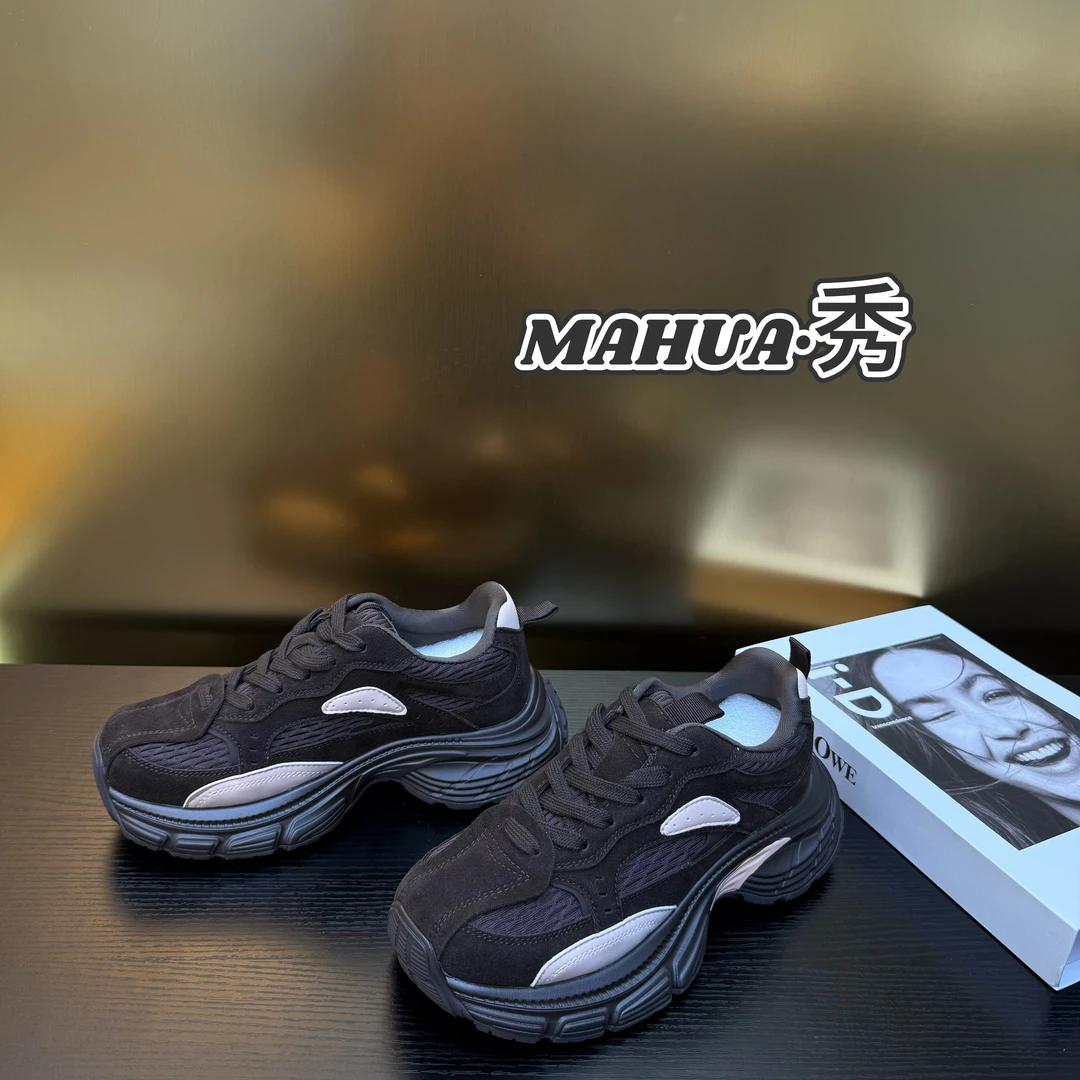 【王麻花】厚底老爹鞋2025新款百搭时尚透气运动增高系带休闲鞋5558