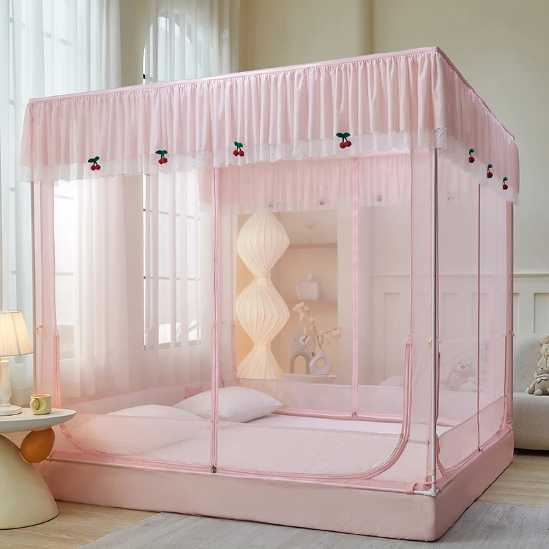 新款家用防蚊宝宝防摔蚊帐公主风卧室儿童防掉床三开门免安装围栏