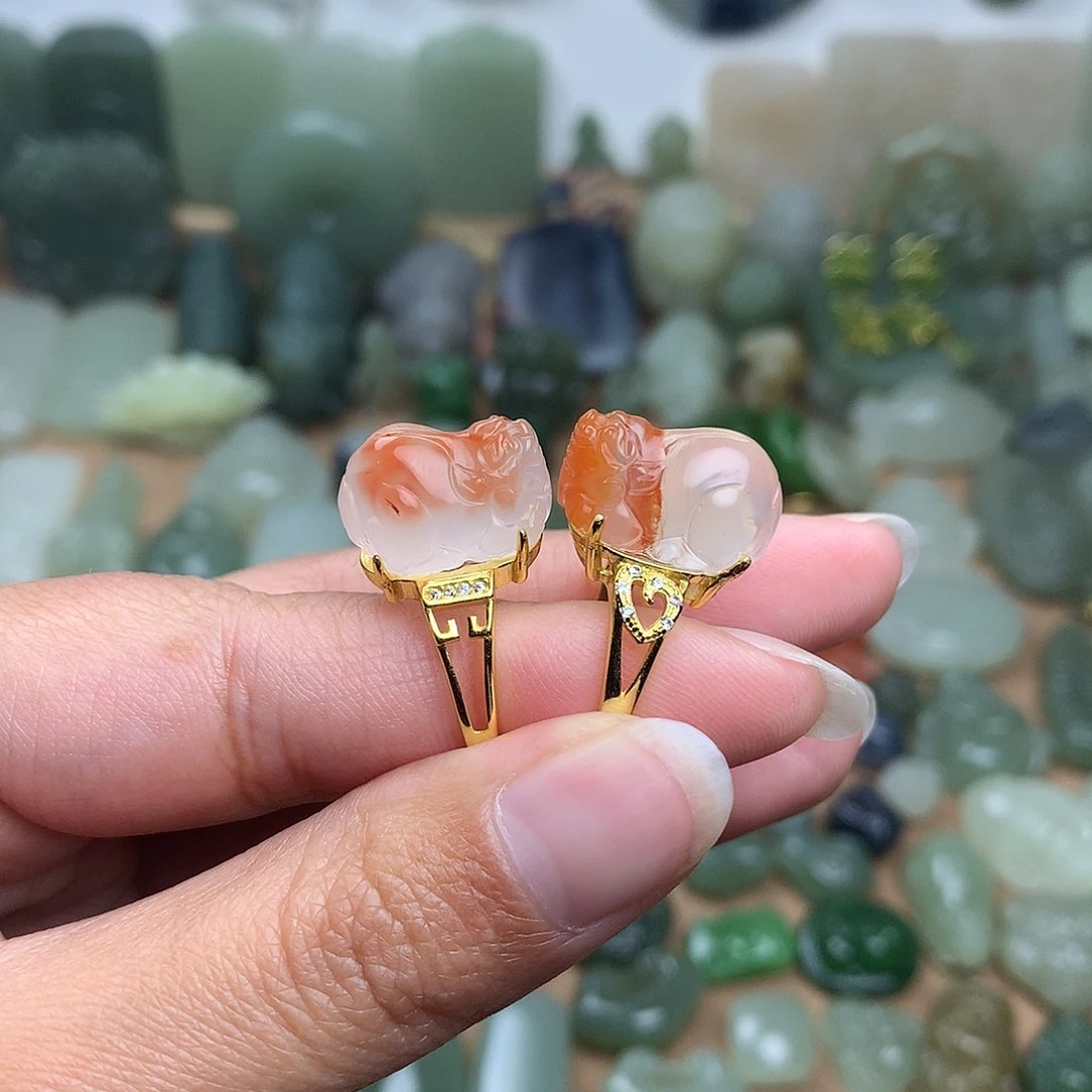 南红玛瑙戒指银S925镀金镶嵌?****?