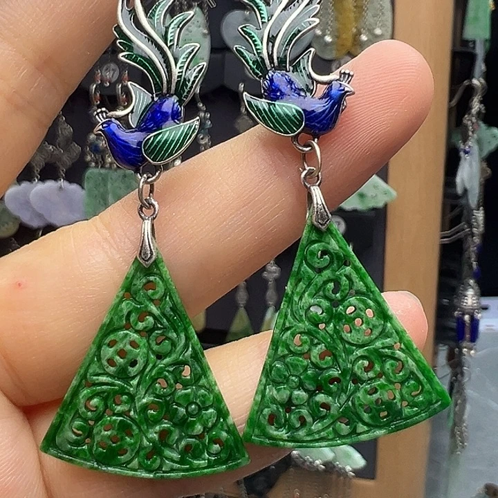 盈***翡翠银S925镶嵌耳饰