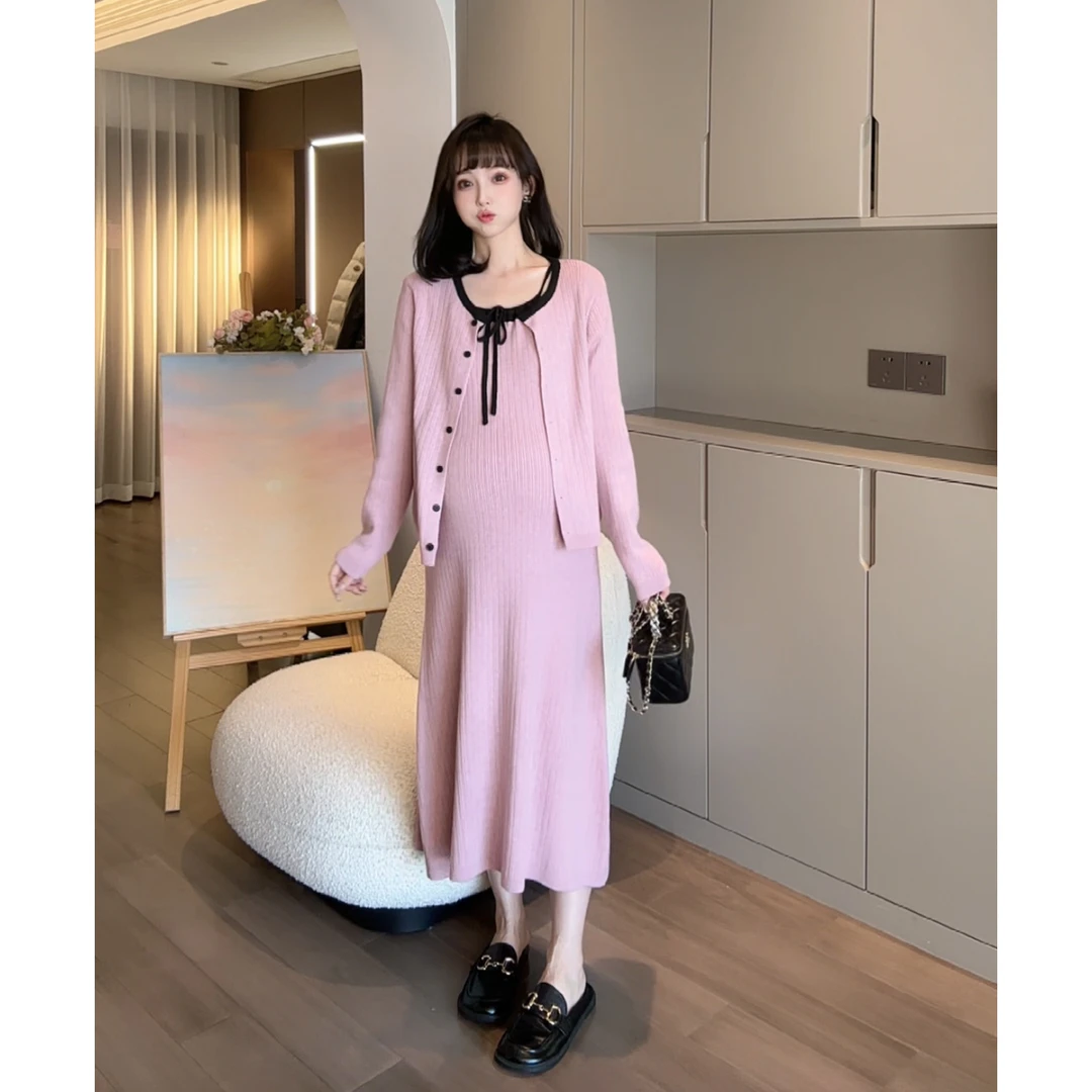 maodan/猫单清仓【温莎周末】孕妇装2025新款春装针织吊带裙两件套.