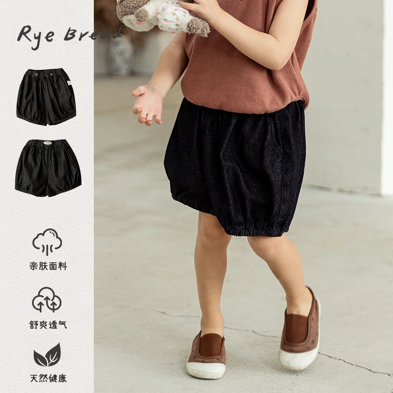 ryebread/黑面包童装 韩系休闲女小童纯棉牛仔短裤 5夏