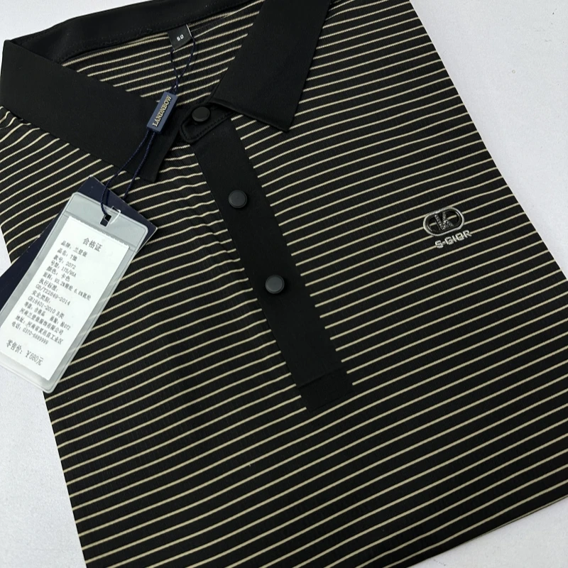 男款夏季时尚凉感冰丝条纹短袖polo衫2072