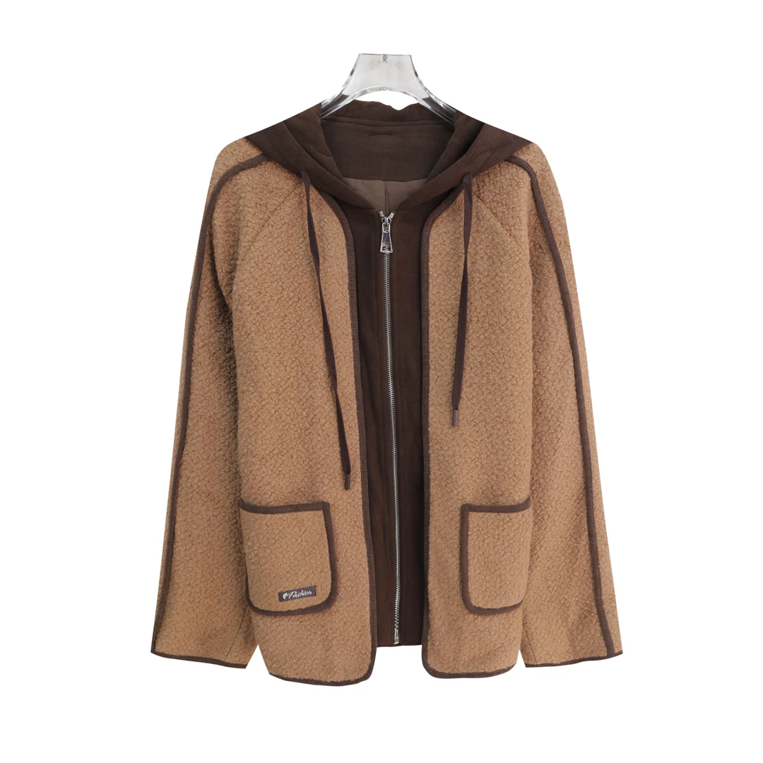 新款时尚假两件设计感连帽减龄气质中长款外套S5098