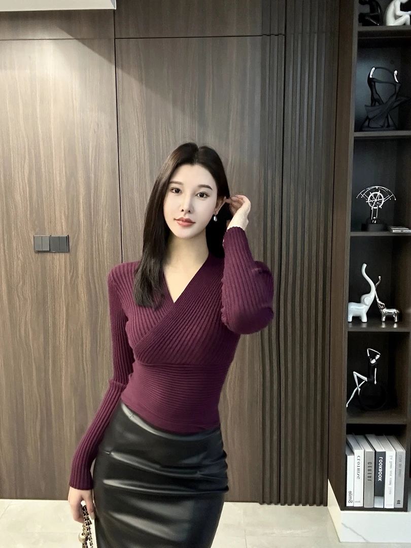 DIDI定制 御姐修身气质女人味针织上衣