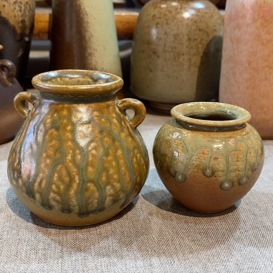 高温粗瓷福利花瓶双耳流釉