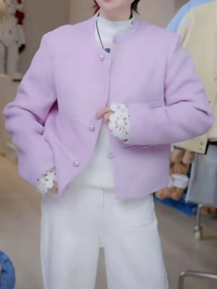 【济州岛】国风扣 圆领骆驼绒大衣外套