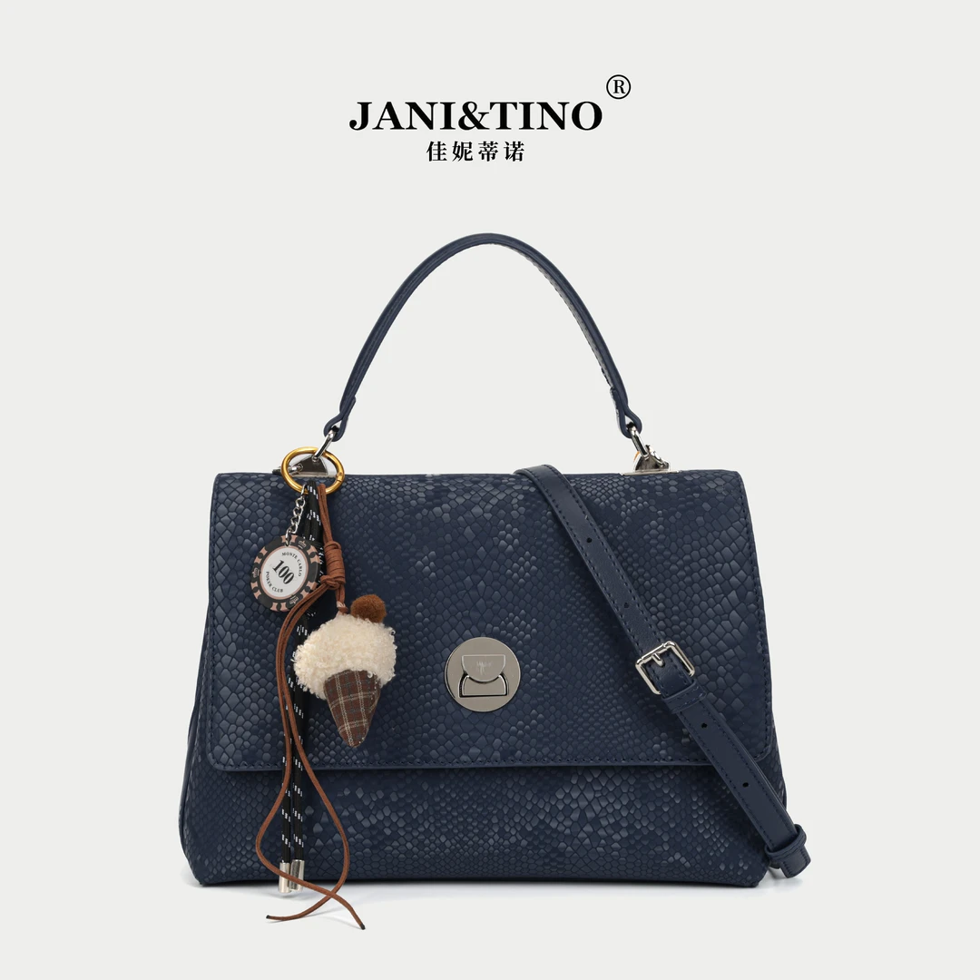 JANITINO/佳妮蒂诺时尚轻奢手提单肩斜跨女包3842蓝蛇鳞