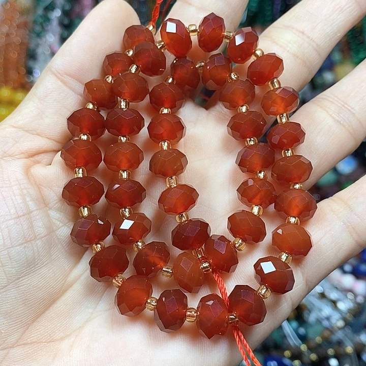 玛瑙/玉髓未镶嵌珠宝半成品A级红玛瑙切面车轮卡10mm