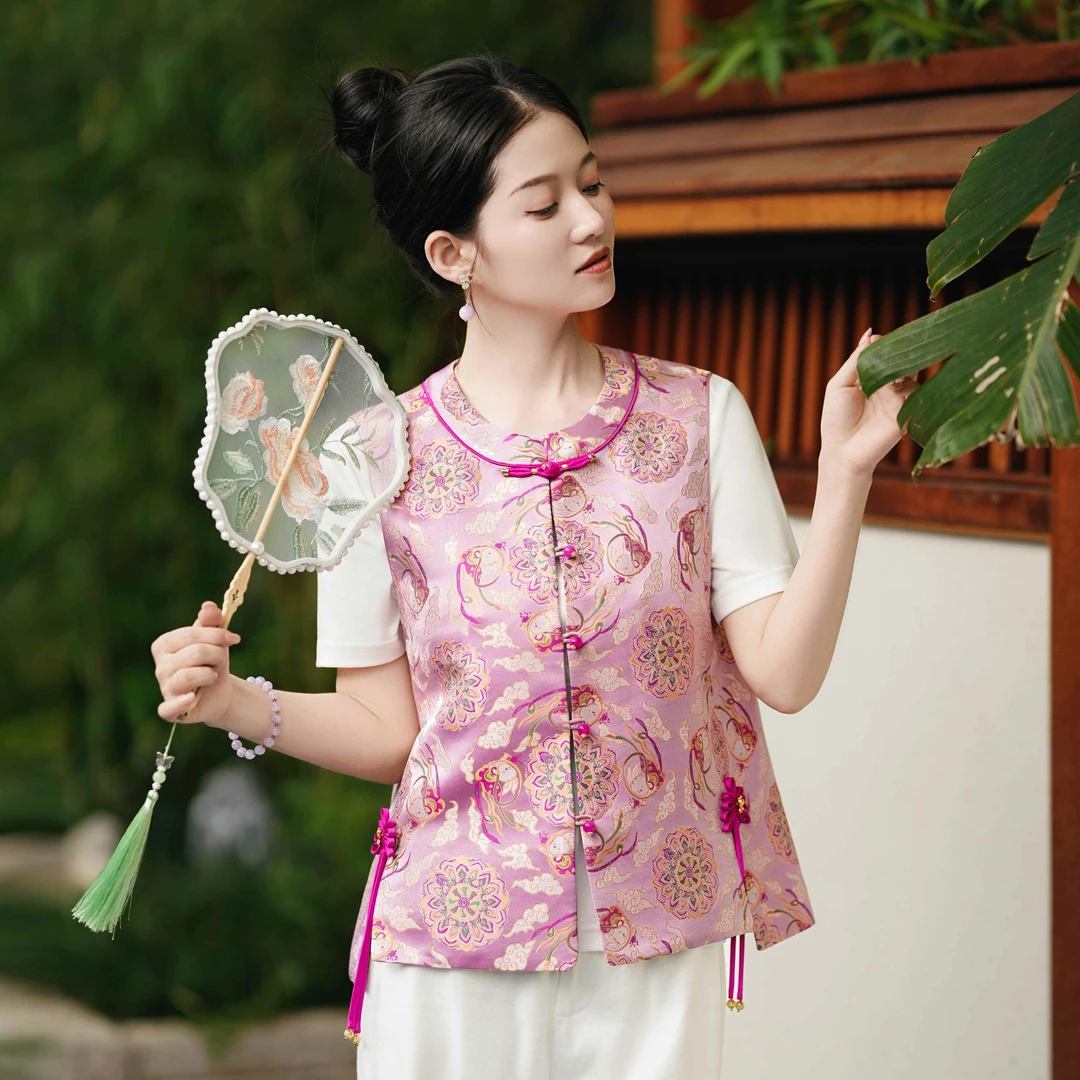 西子/【玉兔】非遗宋锦桑蚕丝敦煌飞天兔图腾双面双穿马甲/MJZY238