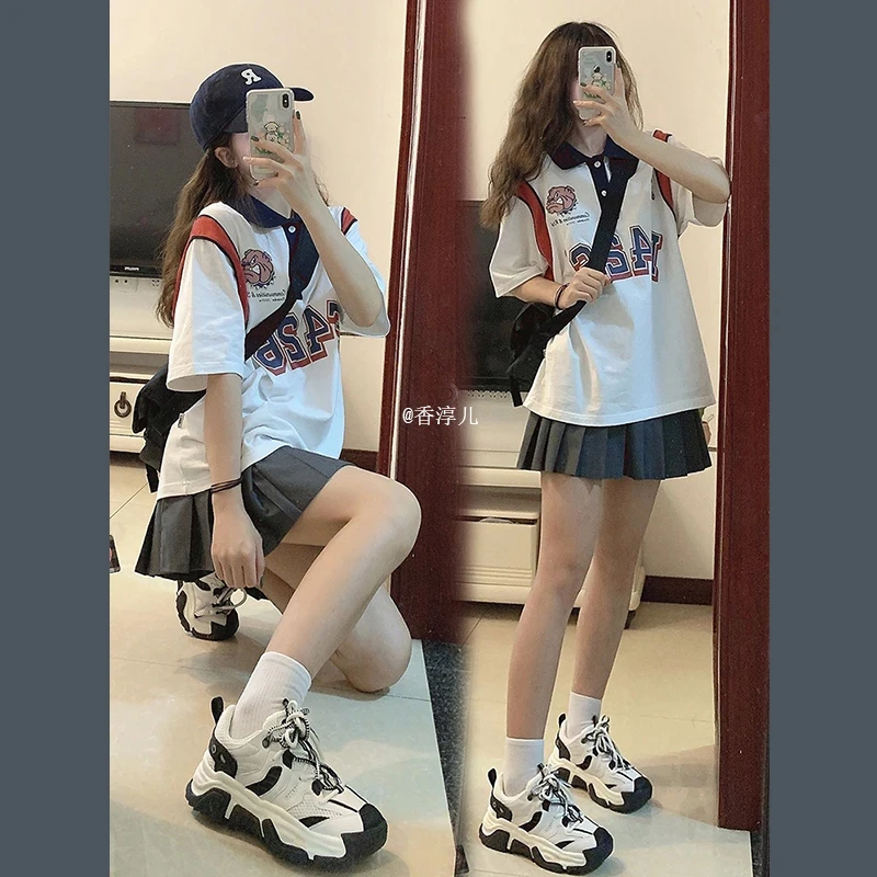 学院风休闲短裙套装网红洋气炸街一整套减龄短袖polo衫裙子两件套