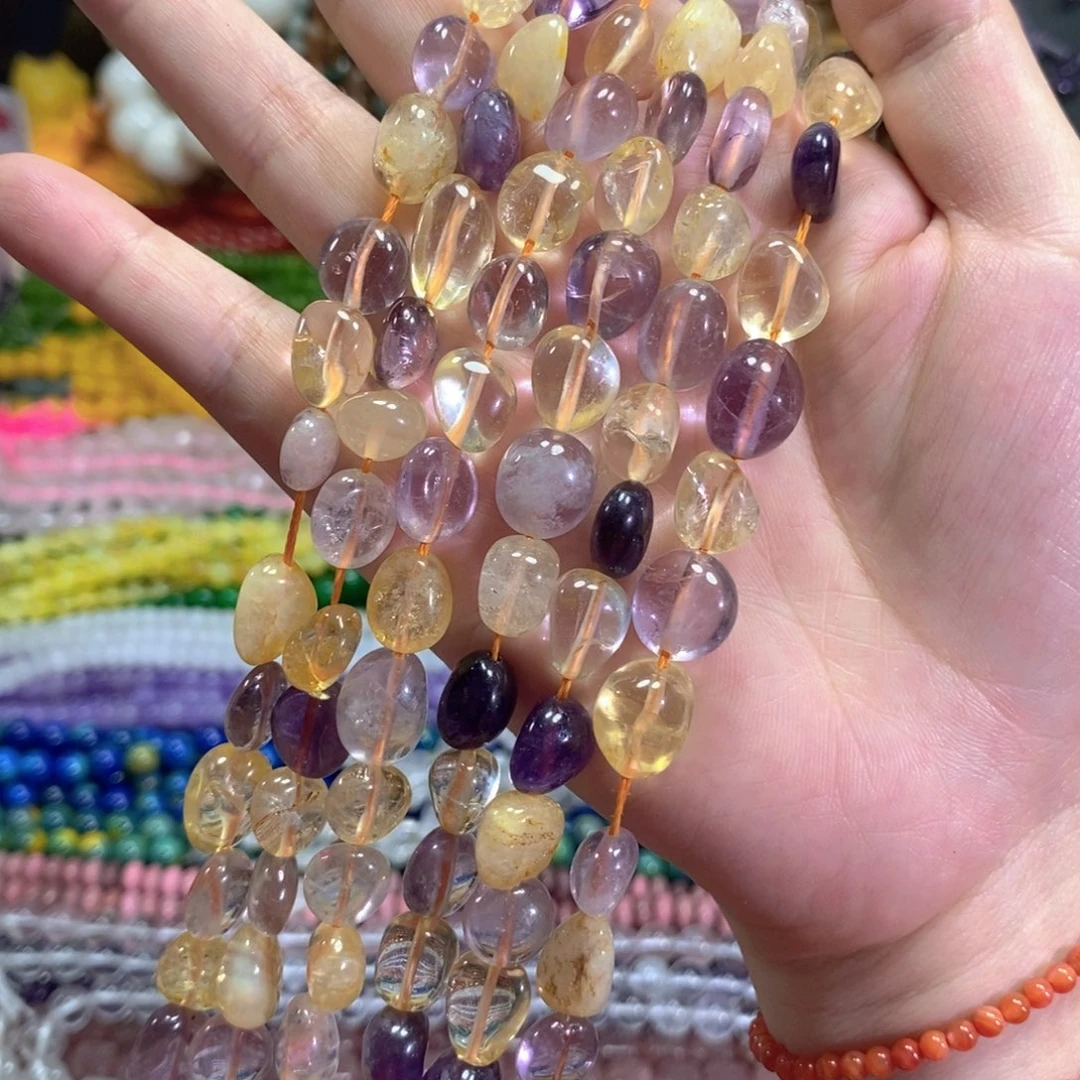 玛瑙/玉髓未镶嵌珠宝半成品紫黄晶随型一条卡12mm