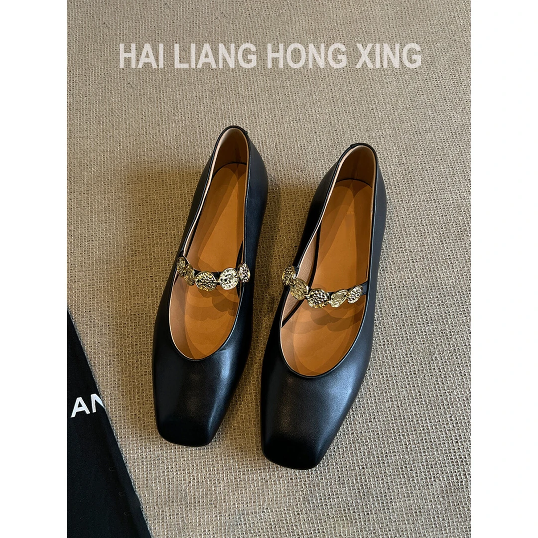 高级感~法式超软平底单鞋女新款百搭方头浅口一字带复古玛丽珍鞋