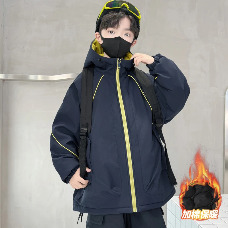 男童二棉外套秋冬款2025新款冬季夹棉冲锋衣中大儿童加厚派克服潮