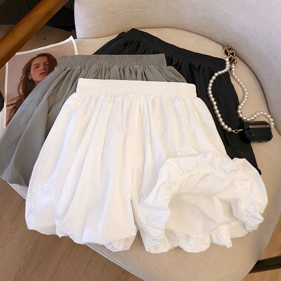 甜辣妹白色花苞裤裙女春夏季高腰显瘦蓬蓬裤a字休闲泡泡灯笼短裤