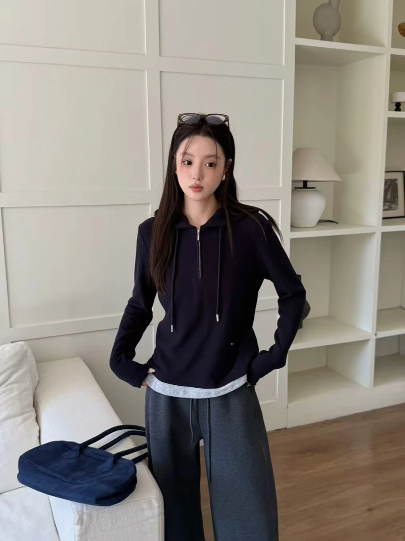 妮子严选新款时尚拼色长袖上衣905