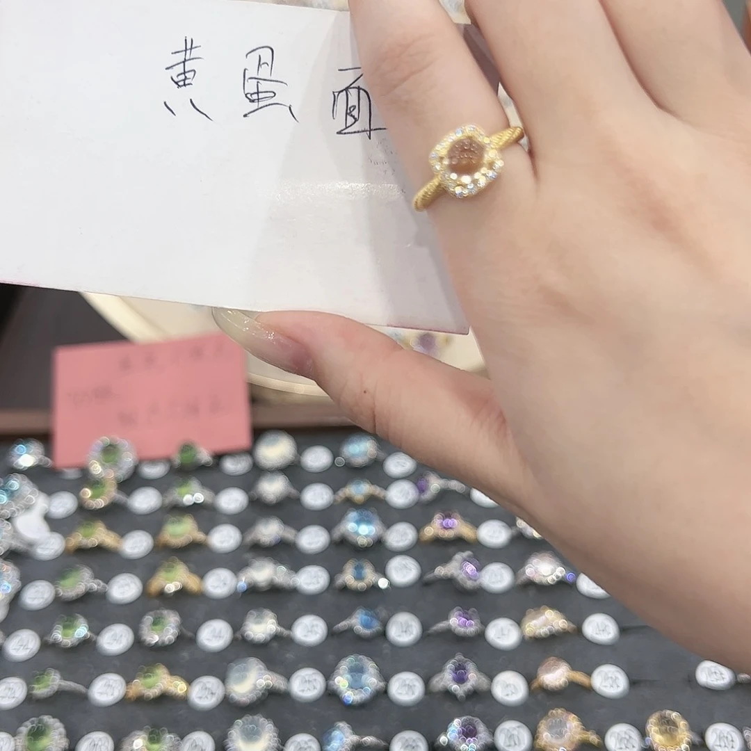 蛇纹石玉戒指银S925镶嵌青**吖