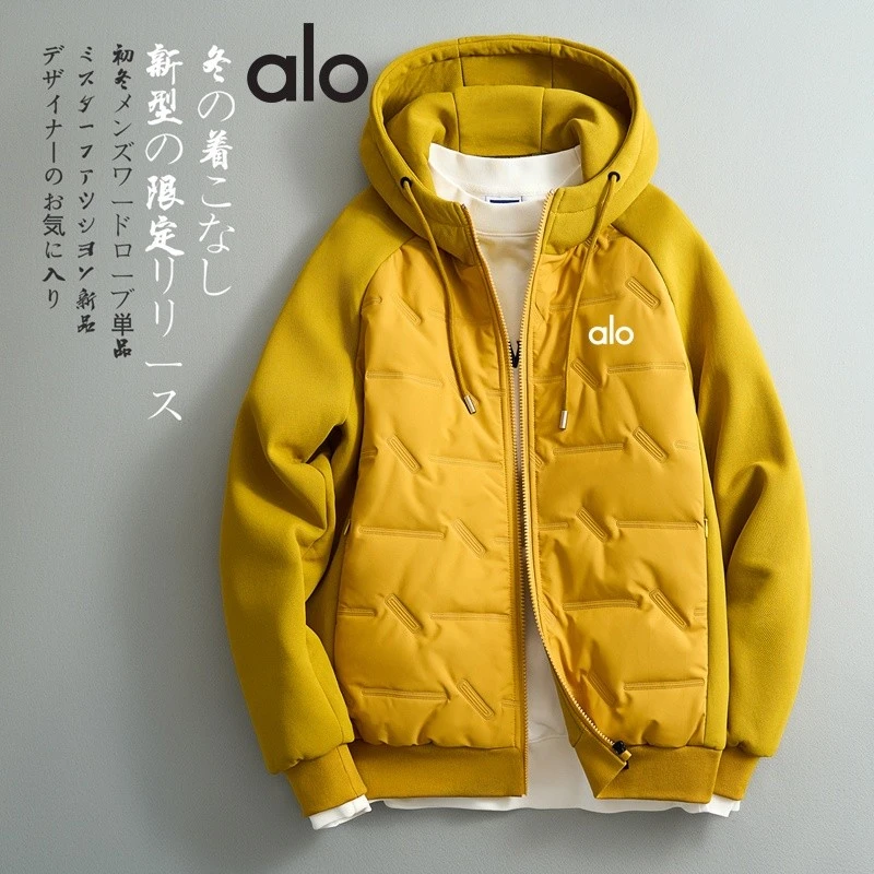 alo新款潮男棉服外套加厚休闲连帽拼接格子棉服大码棉袄潮流时尚