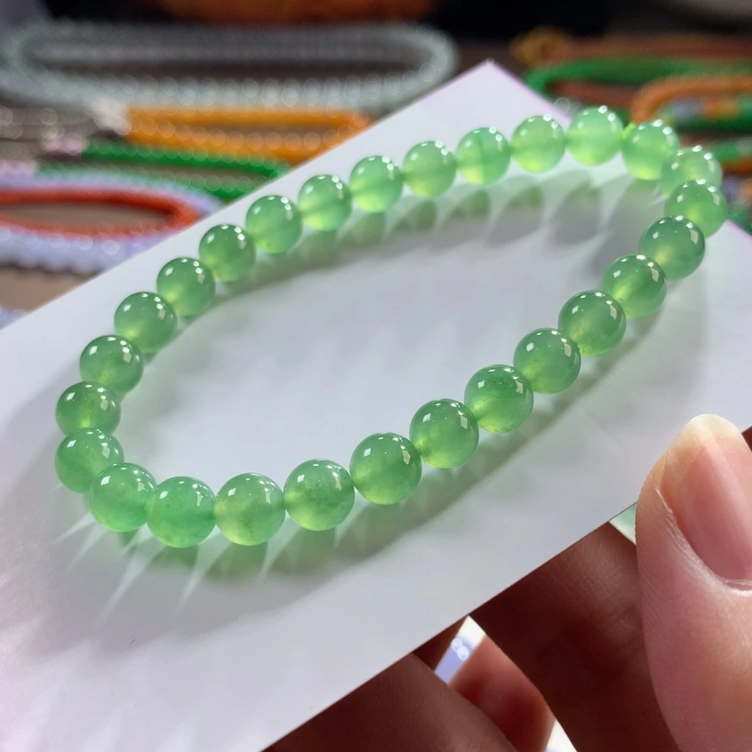 翡翠未镶嵌手链翡翠冰胶底冰翠绿卡6.60+