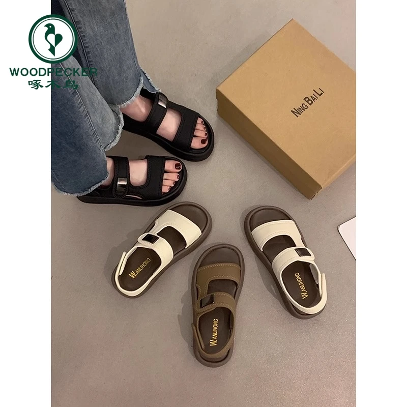 啄木鸟罗马凉鞋女2025新款夏季休闲拖鞋绝美不累脚厚底外穿沙滩鞋