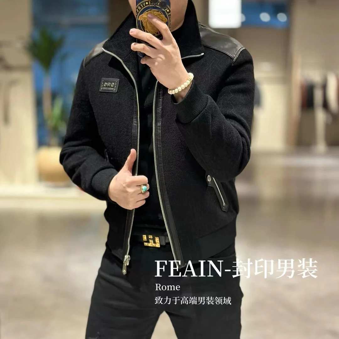 【乔治·雷迪尼】高端定制真皮拼接立领羽绒服25B120