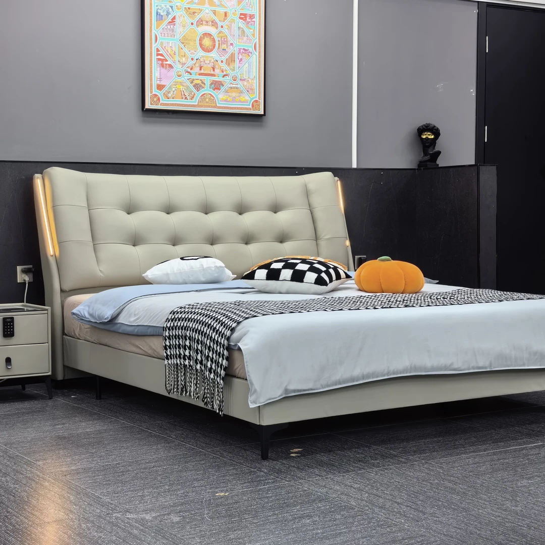 307#【星花怒放】时尚轻奢简约真皮家用主卧次卧大床软体皮床松弛感