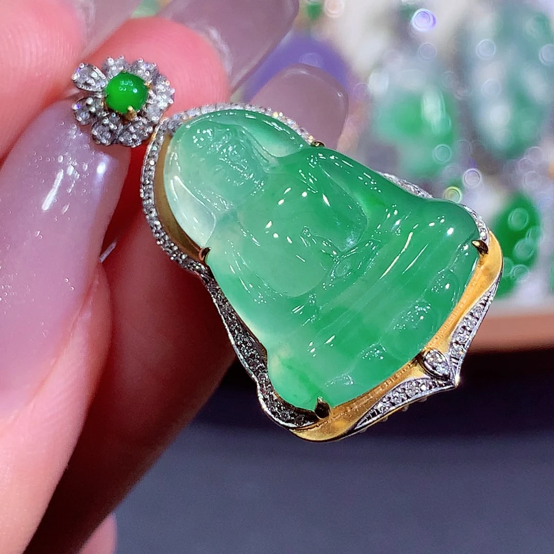 翡翠18K金镶嵌吊坠(不含链)