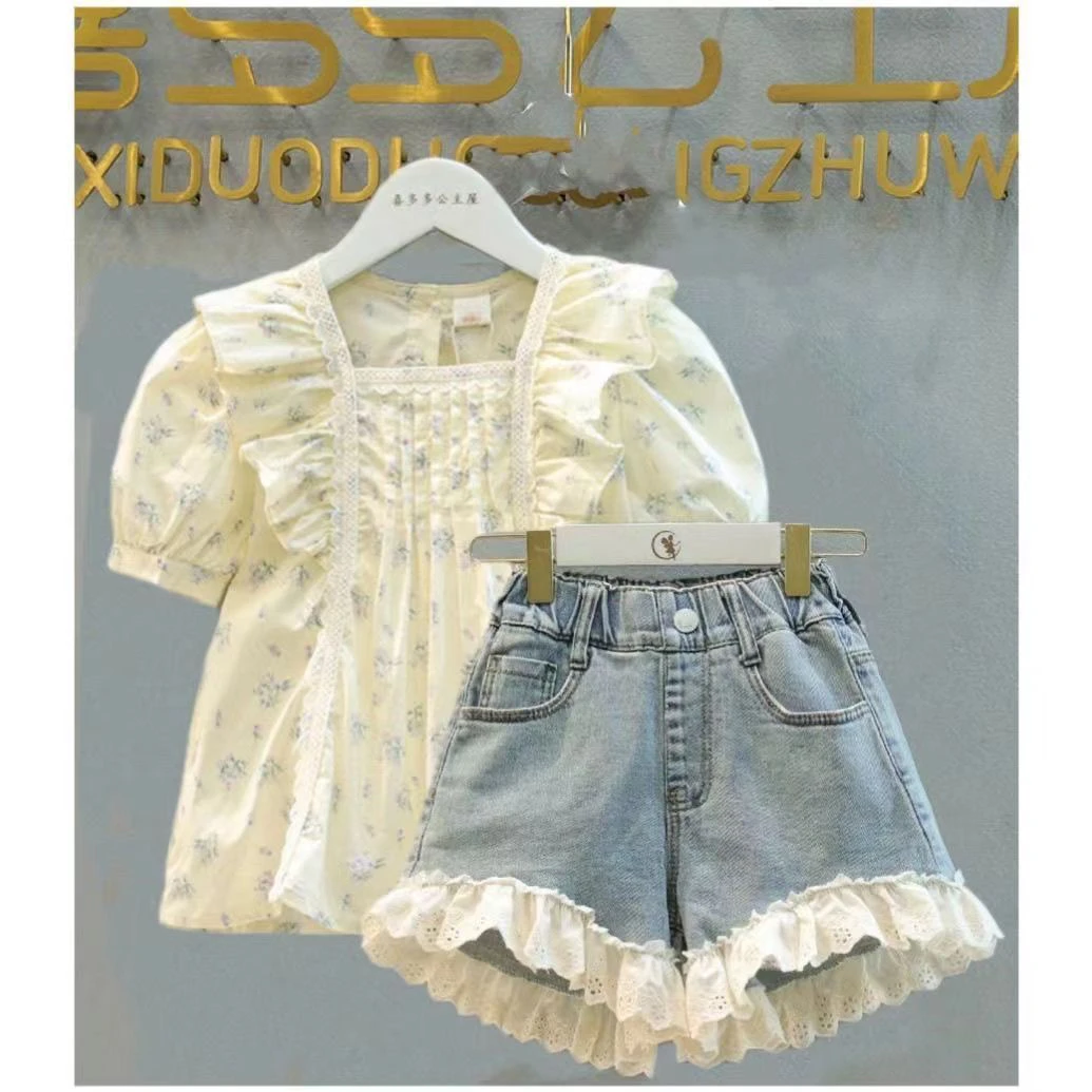 碎花法式公主风女夏季薄款套装上衣洋气时尚童装女童韩版潮流网红