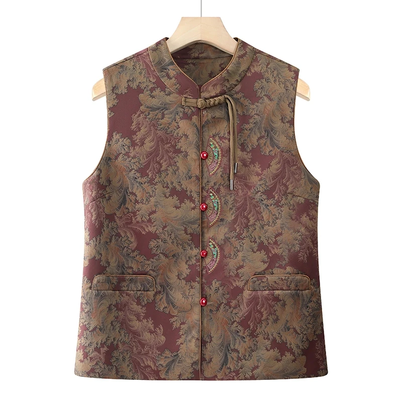 2025年秋冬新中式开衫加绒马甲妈妈外套中老年女装奶奶马夹坎肩