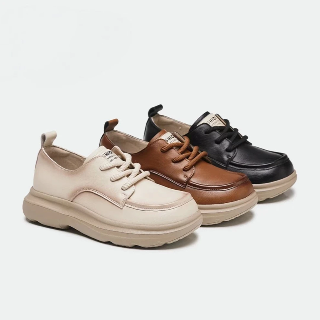 新款法式厚底单鞋女款白色小皮鞋复古牛津鞋休闲百搭45391