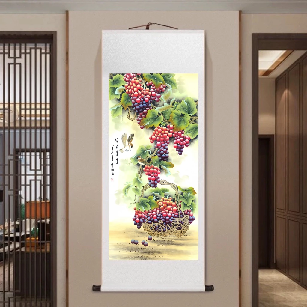 【硕果累累】葡萄四尺竖幅卷轴装饰画适用于客厅玄关挂画1.7米