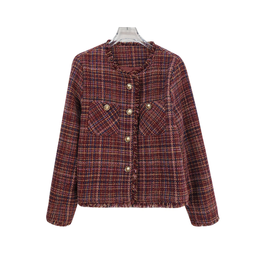 S秋冬复古流苏小香风短外套高级感显瘦粗花呢上衣S5493