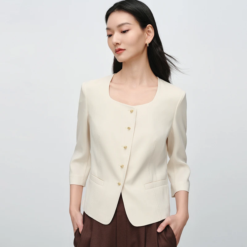 EP雅莹2025女装 桑蚕丝重乔收腰白色七分袖轻薄短外套1263A