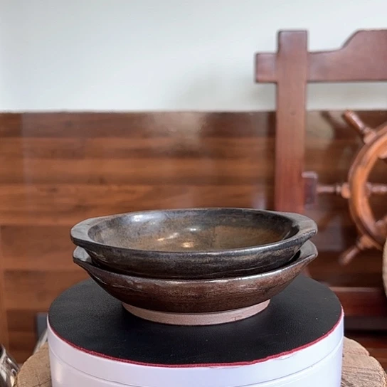 遥*柴烧龙窑茶点盘长石釉一对