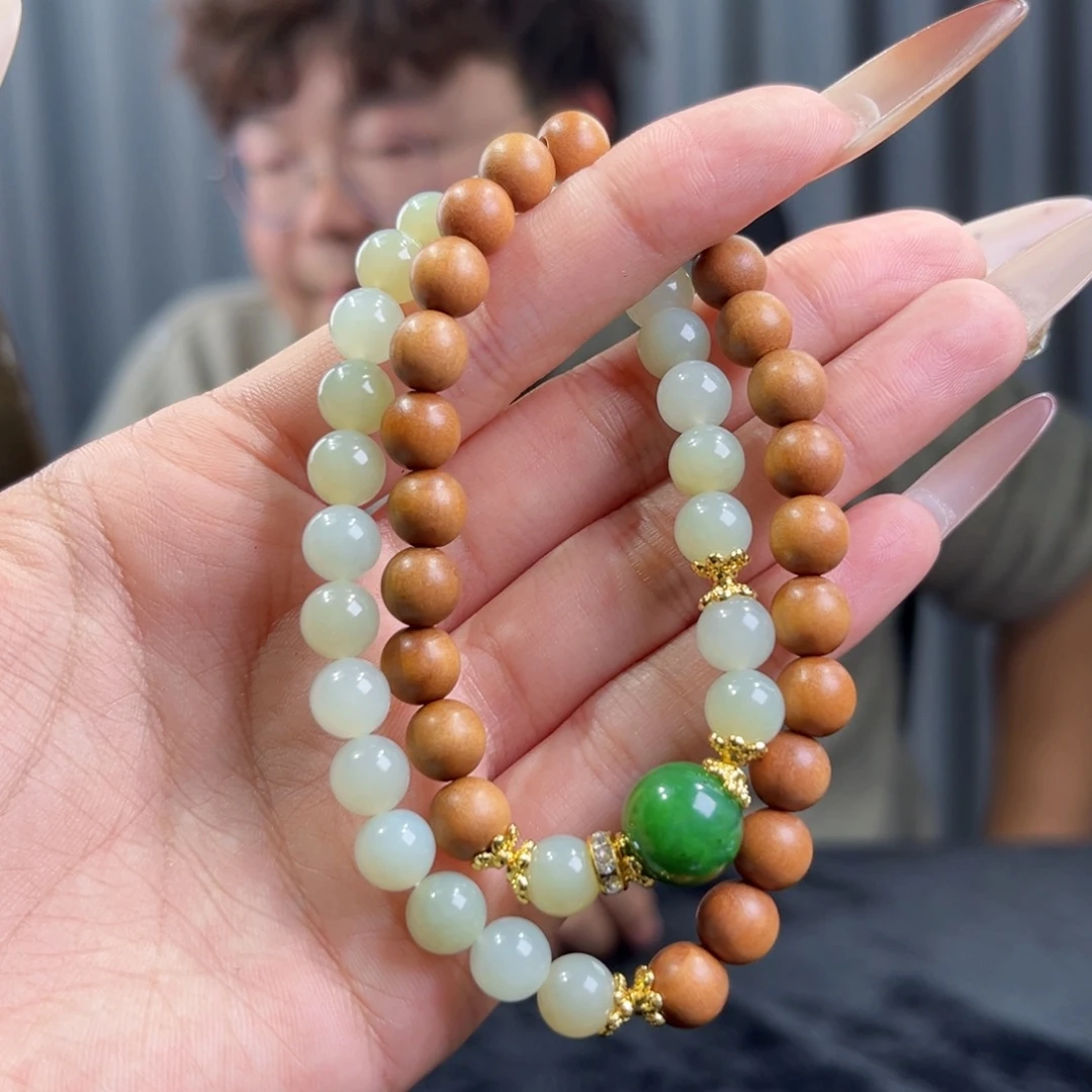 和田玉未镶嵌手串天然和田玉新疆且末高青白搭配手持